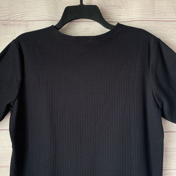 Links Vintage Black Ribbed Embroidered Daisy Flower Shirt Short Sleeve Size S - Picture 6 of 16